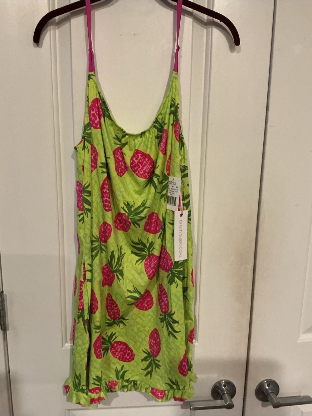 Lime Green Pineapple Print Sleep Dress - Pink Accents XXL